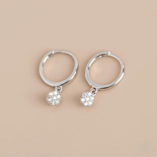 Load image into Gallery viewer, Gold diamond huggie hoop earrings for women, minimalist drop dangle jewelry, bridal gift, by Luxe Treasures