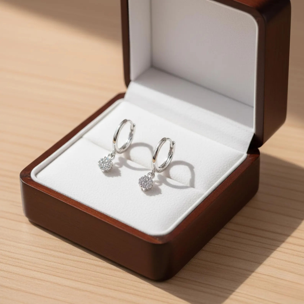 Gold diamond huggie hoop earrings for women, featuring dainty drop dangle design, perfect minimalist bridal jewelry gift.