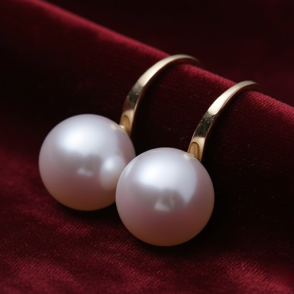 Sterling silver and gold handmade pearl huggie earrings with a sleek, elegant design perfect for everyday wear.