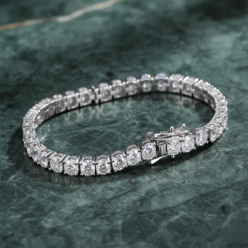 Luxury bridal tennis bracelet with sparkling crystal diamonds from Luxe Treasures, featuring a delicate, elegant design.