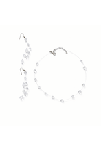 Load image into Gallery viewer, Elegant crystal dewdrop necklace and long tassel earrings jewelry set for women by Luxe Treasures, featuring sparkling crystals and intricate design.