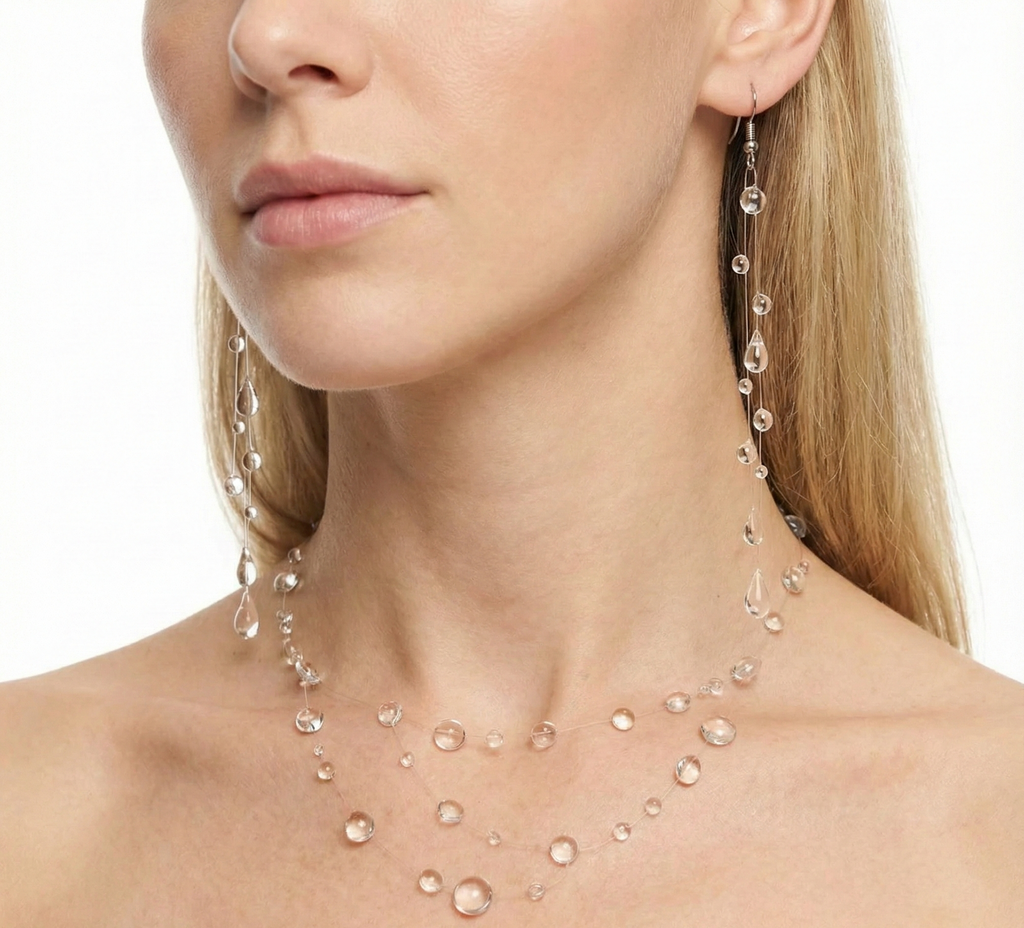 Handmade Luxe Treasures dewdrop crown necklace with delicate water drop pendant, minimalist jewelry for women.