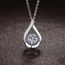 Load image into Gallery viewer, Sterling silver moissanite teardrop necklace with dainty bridal pendant, elegant jewelry by Luxe Treasures