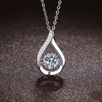 Sterling silver moissanite teardrop necklace with dainty bridal pendant, elegant jewelry by Luxe Treasures