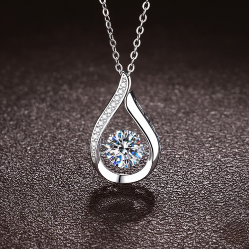 Sterling silver moissanite teardrop necklace with dainty bridal pendant, elegant jewelry by Luxe Treasures