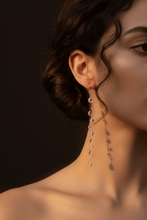 Load image into Gallery viewer, Elegant crystal dewdrop necklace and long tassel earrings jewelry set for women featuring sparkling crystals and delicate silver designs.