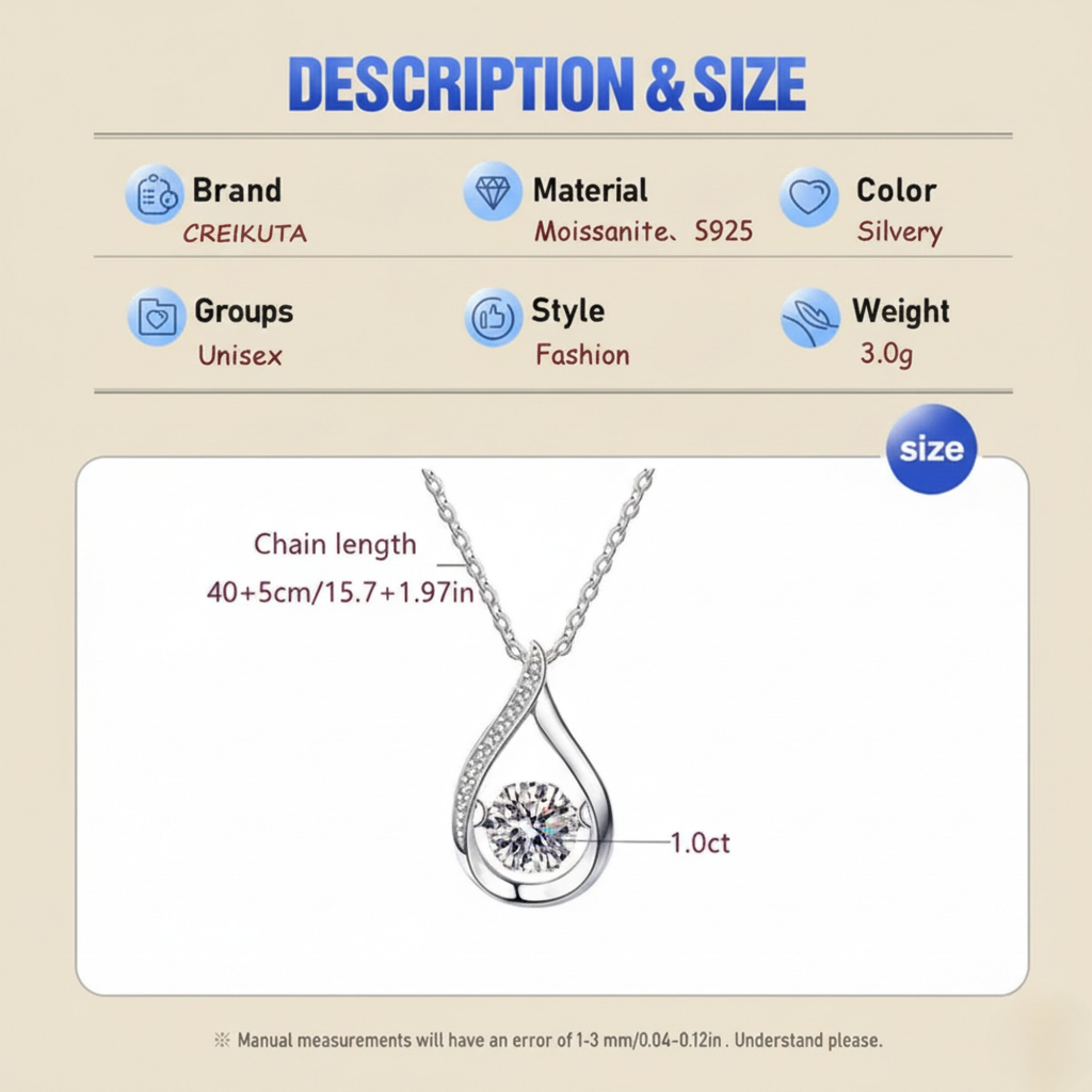 Sterling silver moissanite teardrop necklace with dainty bridal pendant, elegant jewelry by Luxe Treasures.