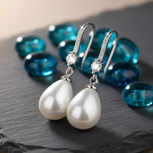 Luxe Treasures freshwater pearl drop earrings with crystal accents, elegant bridal jewelry for special occasions.