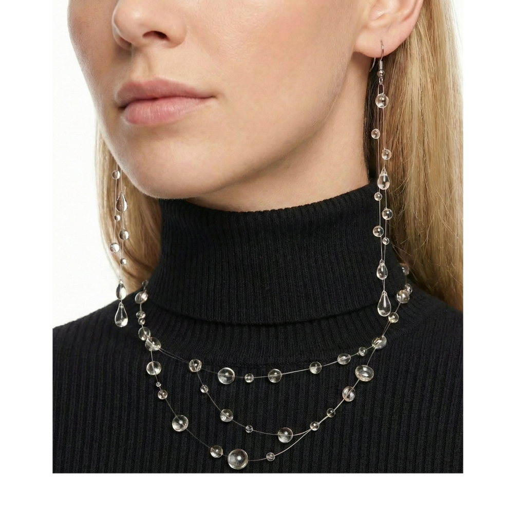 Handmade Luxe Treasures Dewdrop Crown Necklace with delicate water drop pendant, minimalist jewelry for women.