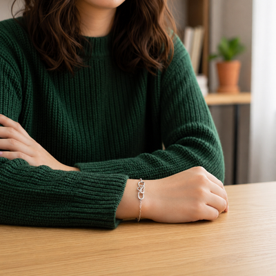 Sterling silver heart bracelet by Luxe Treasures, adjustable minimalist jewelry with a delicate heart charm.