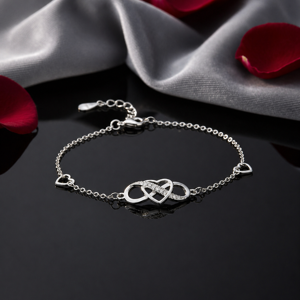 Sterling silver heart bracelet by Luxe Treasures, adjustable minimalist jewelry with a delicate heart charm.