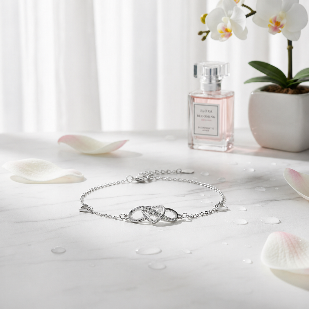 Sterling silver heart bracelet by Luxe Treasures featuring a minimalist, adjustable design on a delicate chain.