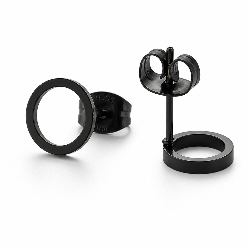 Minimalist gold, silver, and black open circle stud earrings by Luxe Treasures, stylish and versatile for everyday wear.