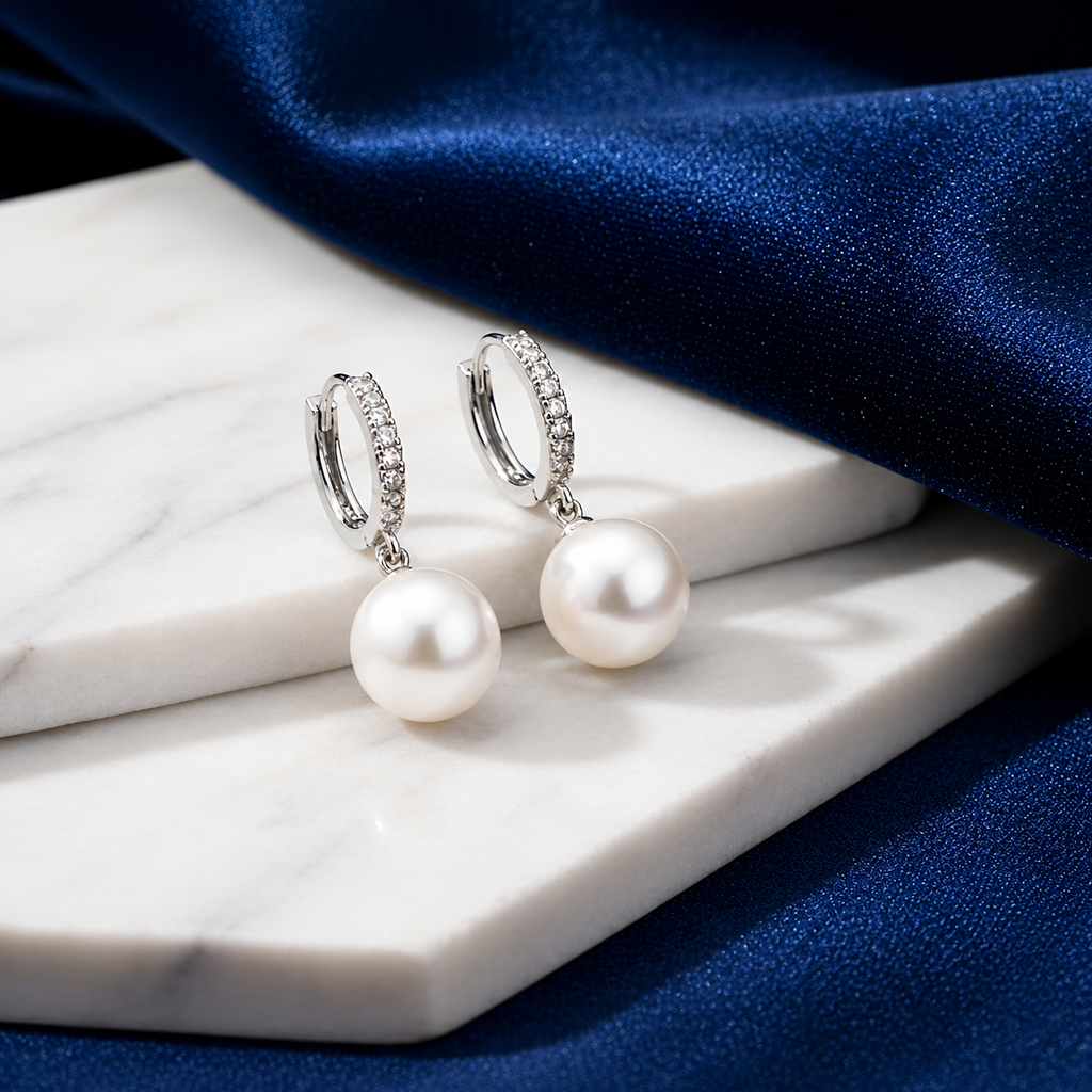 Elegant vintage pearl drop earrings by Luxe Treasures featuring dangle style with lustrous pearls and intricate metalwork.
