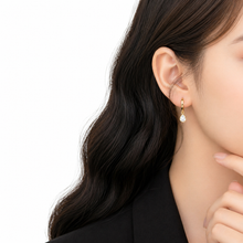 Load image into Gallery viewer, Sterling silver teardrop huggie earrings with dainty cubic zirconia accents, stylish hoop earrings from Luxe Treasures.