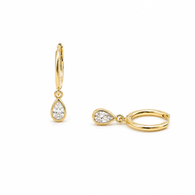 Load image into Gallery viewer, Sterling silver teardrop huggie earrings with dainty cubic zirconia hoops by Luxe Treasures, showcasing elegant jewelry design.