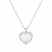 Load image into Gallery viewer, Sterling silver opal heart necklace with diamond pendant from Luxe Treasures, featuring a sparkling gemstone design.