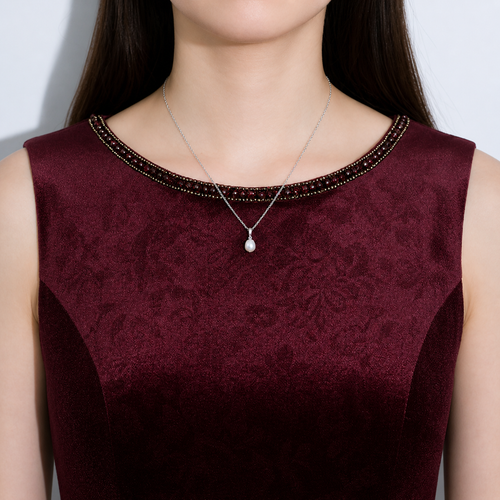 Gold teardrop pearl necklace with freshwater pearl pendant, elegant jewelry by Luxe Treasures, showcasing a delicate and sophisticated design.