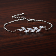 Load image into Gallery viewer, Dainty Leaf Marquise CZ bracelet by Luxe Treasures, minimalist bridal jewelry with leaf-shaped CZ accents on a delicate chain.