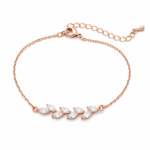 Load image into Gallery viewer, Dainty Leaf Marquise CZ bracelet by Luxe Treasures featuring minimalist bridal jewelry with leaf-shaped and marquise-cut sparkling stones.