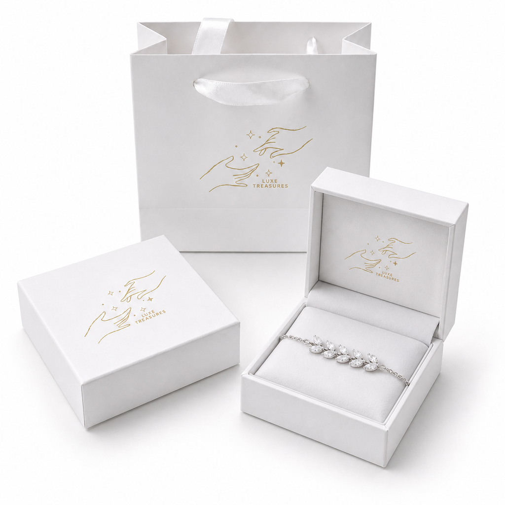 Dainty Leaf Marquise CZ bracelet by Luxe Treasures featuring minimalist bridal jewelry with sparkling cubic zirconia accents.
