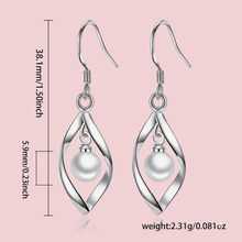 Load image into Gallery viewer, Sterling silver freshwater pearl dangle earrings with boho rhombus drop design, featuring elegant, natural pearl accents.