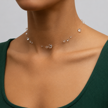 Load image into Gallery viewer, Elegant jewelry set with crystal dewdrop necklace and long tassel earrings for women by Luxe Treasures, featuring sparkling crystal details.