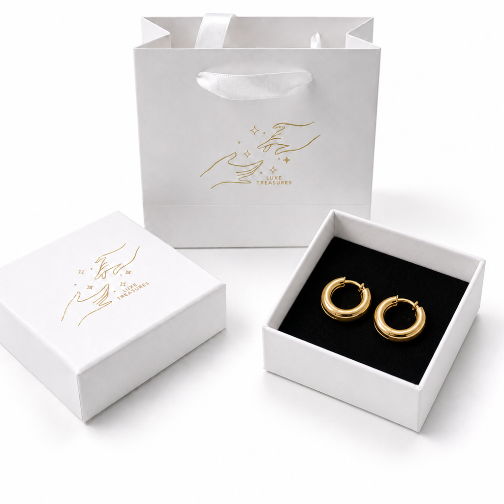 Vintage gold hoop earrings by Luxe Treasures, minimalist round jewelry for everyday wear, featuring a sleek and elegant design.