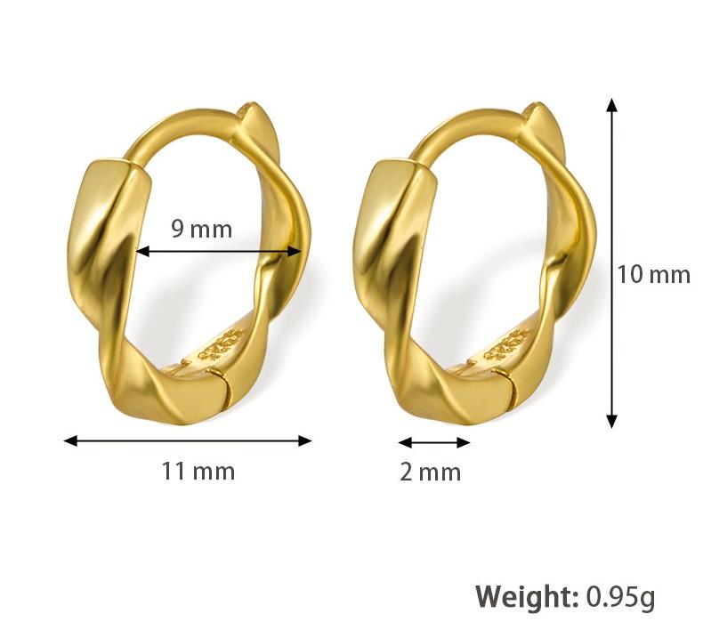 Sterling silver twisted huggie hoop earrings with gold plating, dainty and stylish for everyday wear.