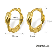 Load image into Gallery viewer, Sterling silver twisted huggie hoop earrings with gold plating, dainty and stylish for everyday wear.