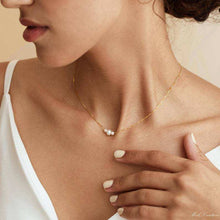 Load image into Gallery viewer, Dainty gold necklace with three freshwater pearls, minimalist layering jewelry by Luxe Treasures displayed on a white background.