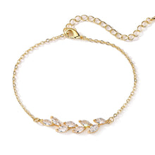 Load image into Gallery viewer, Dainty Leaf Marquise CZ bracelet by Luxe Treasures featuring minimalist bridal jewelry design with sparkling cubic zirconia accents.