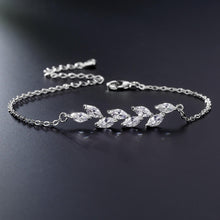Load image into Gallery viewer, Dainty Leaf Marquise CZ bracelet by Luxe Treasures, minimalist bridal jewelry with sparkling leaf-shaped stones on a delicate chain.