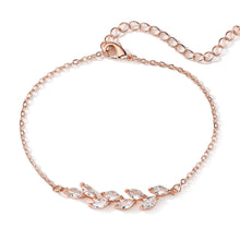 Load image into Gallery viewer, Dainty Leaf Marquise CZ bracelet from Luxe Treasures, minimalist bridal jewelry with leaf-shaped CZ accents on a delicate chain.