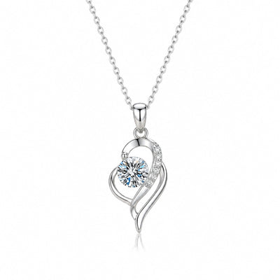 Sterling silver moissanite necklace with a dainty 0.5 carat pendant, featuring sparkling gemstone on a delicate chain.