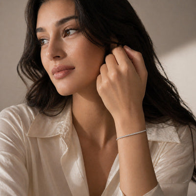 Sterling silver bracelet with cauliflower-inspired design by Luxe Treasures, showcasing sparkling, elegant jewelry for parties.