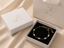 Load image into Gallery viewer, Dainty 18K gold plated freshwater pearl bracelet with minimalist design, perfect for wedding jewelry or elegant occasions.