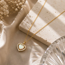 Load image into Gallery viewer, Sterling silver opal heart necklace with diamond pendant by Luxe Treasures, featuring a dazzling gemstone centerpiece.