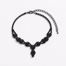 Load image into Gallery viewer, Black crystal gothic jewelry set including choker necklace, earrings, and bracelet with handmade design by Luxe Treasures.