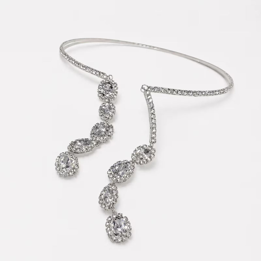 Luxe Treasures radiant crystal cascade collar necklace with colorful multi-stone drops, elegant statement jewelry for special occasions
