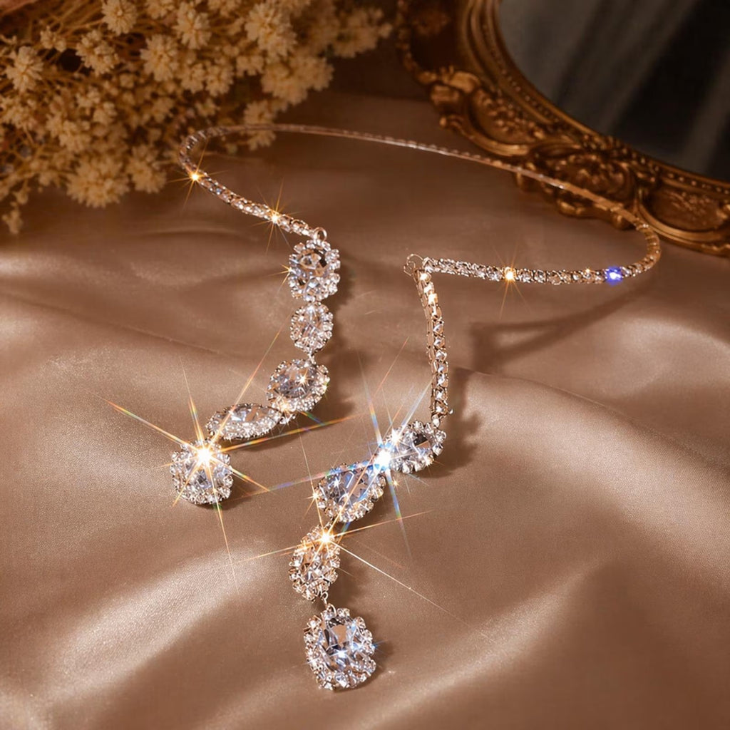 Luxe Treasures radiant crystal cascade collar necklace with glamorous multi-stone drops, a statement crystal jewelry piece.