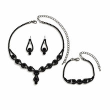 Load image into Gallery viewer, Black crystal gothic jewelry set including choker necklace, earrings, and bracelet with handmade design from Luxe Treasures.