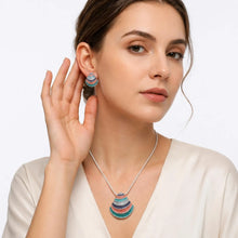 Load image into Gallery viewer, Handcrafted bohemian jewelry set featuring multicolor beaded shell pendant necklace and matching earrings by Luxe Treasures.