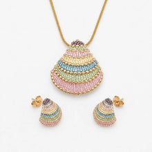 Load image into Gallery viewer, Handcrafted bohemian jewelry set with multicolor beaded shell pendant necklace and matching earrings by Luxe Treasures