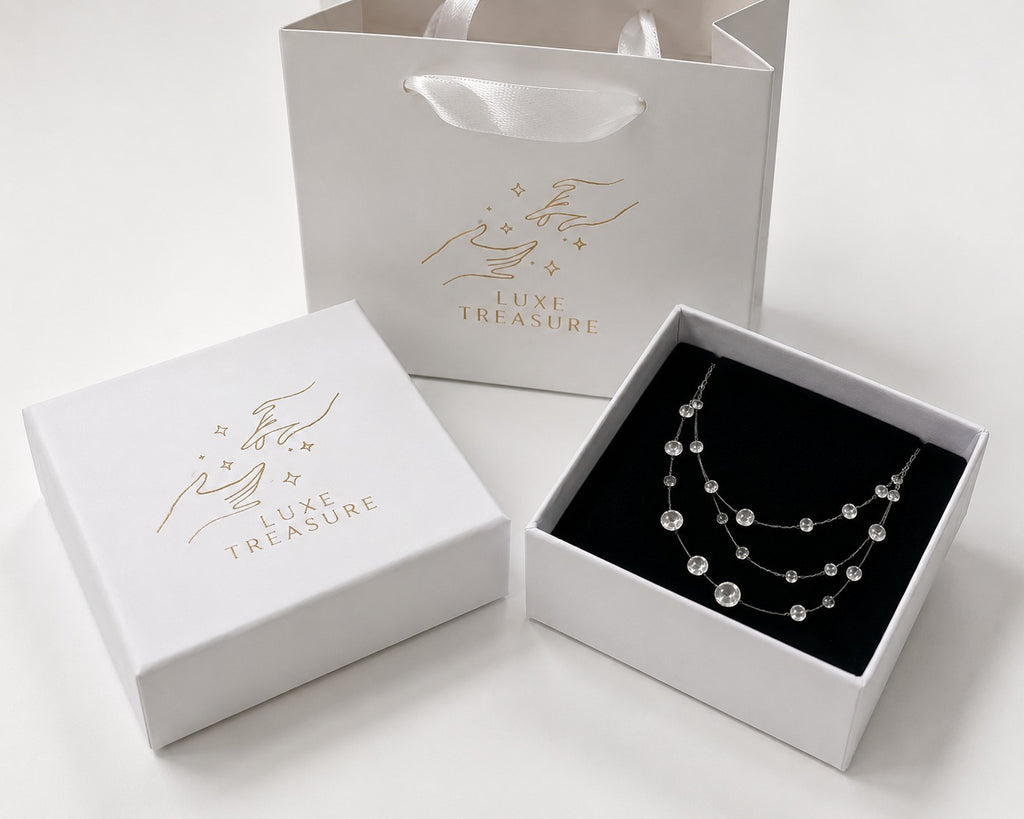 Handmade Luxe Treasures dewdrop necklace with delicate water drop pendant, minimalist jewelry for women.