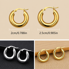 Load image into Gallery viewer, Luxe Treasures 18K gold plated thick round hoop earrings, hypoallergenic jewelry with a shiny polished finish.