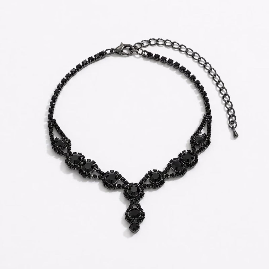 black statement necklace earrings bracelet set