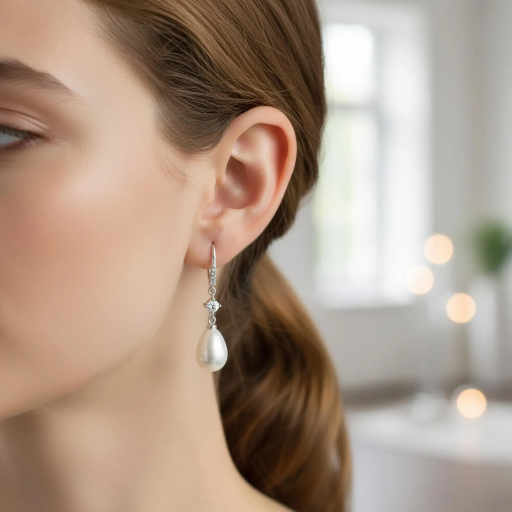 Elegant freshwater pearl earrings drop for brides and bridesmaids