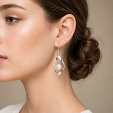 Load image into Gallery viewer, Freshwater pearl dangle earrings silver elegant drop design