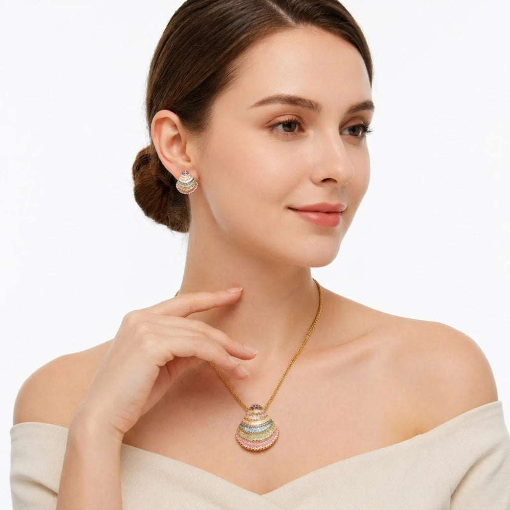 Colorful beaded necklace with shell pendant